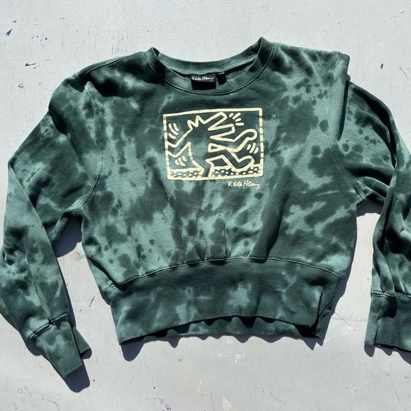 Women's Keith Haring Sweatshirt Green 2XL Tribe Question Street Art Rap NYC - Picture 1 of 12